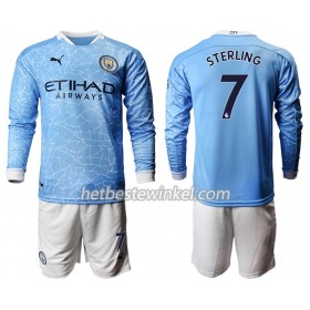 Manchester City Raheem Sterling 7 Voetbaltenues Kind Thuis 2020/21 - LS (+ Korte broeken)